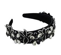 Diadema trenzada, diademas, flor de cristal brillante barroca, joyería con carácter, diadema, accesorios for el cabello for mujer(Black)