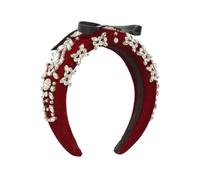 Diadema trenzada, diademas, pana con diamantes de imitación for mujer, lazo de Pu, diadema acolchada geométrica, accesorios for el cabello de cristal for novia y boda(Red)