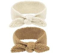 Diadema turbante para bebé niña, diadema cálida con nudo de conejo, envoltura de cabeza tejida para recién nacidos, niños pequeños y niños (camello + beige)
