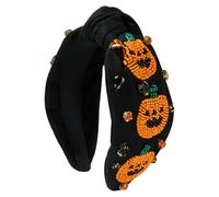 Diadema única con nudo superior para mujer, creativa, con cuentas, fantasma, calabaza, antideslizante, aro decorativo para Halloween, accesorios para el cabello de moda (negro y naranja)
