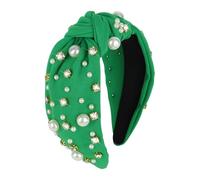 Diadema verde con perlas anudadas con diamantes de imitación brillantes, diadema anudada en la parte superior, accesorios de moda, lindas bandas para el cabello