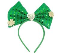 Diadema verde irlandesa para adultos con lentejuelas y lazo/trébol con purpurina en polvo, diadema para el día de San Patricio, diadema para carnaval, diadema de trébol para mujer, diadema de trébol