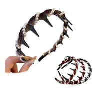 Diadema vintage con calavera alta y perla sintética, nueva diadema con aro de dientes falsos, para fiesta en casa, ancha con cuentas brillantes, elegante con perlas (marrón)