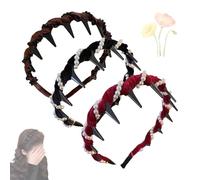 Diadema vintage de cranio de perlas sintéticas de cranio, diadema de cranio alto, elegantes diademas de perlas para mujer, elegantes diademas de perlas trenzadas con dientes (3 unidades x A, talla