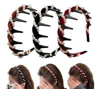 Diadema vintage de perlas artificiales de alto cráneo, bandas de pelo onduladas de diamante brillante para 1 segundo de parte superior craneal alta esponjosa, eleva la línea del cabello, crea un