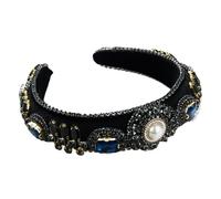 Diadema vintage, estilo barroco, accesorio para el cabello con incrustaciones de diamantes, diadema de esponja de ala ancha para mujer, color negro