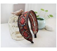 Diademas 1 PC Mujeres Bohemia Étnico Bordado Cinta Floral Cintas Hairband Accesorios for el cabello Hermoso Patrón étnico Turbante ancho Diadema Mujer(Dark coffee red)