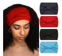 Diademas africanas anudadas negras para yoga, deportes, bufanda ancha elástica para la cabeza para mujeres y niñas (paquete de 4) (Color: verde, negro, rojo, azul oscuro)