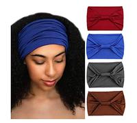 Diademas africanas anudadas negras para yoga y deportes, bufanda ancha elástica para la cabeza para mujeres y niñas (paquete de 4) (Color: rojo oscuro, marrón, azul, gris oscuro)