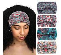 Diademas africanas anudadas negras para yoga y deportes, bufanda ancha elástica para la cabeza para mujeres y niñas (paquete de 4) (Color: diadema impresa-4)