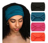 Diademas africanas anudadas negras para yoga y deportes, bufanda ancha elástica para la cabeza para mujeres y niñas (paquete de 4) (Color: verde, naranja, negro, rosa)