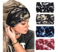 Diademas anchas para mujer, color negro, elegantes, bohemias, gruesas, grandes, africanas, deportivas, yoga, turbante, diadema para el cabello (paquete de 4)