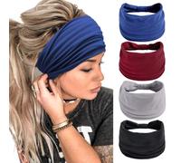 Diademas anchas para mujer, color negro, elegantes, bohemias, gruesas, grandes, africanas, deportivas, yoga, turbante, diadema para el cabello (paquete de 4)