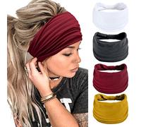 Diademas anchas para mujer, color negro, elegantes, bohemias, gruesas, grandes, africanas, deportivas, yoga, turbante, diadema para el cabello (paquete de 4)