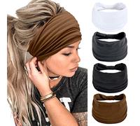Diademas anchas para mujer, color negro, elegantes, bohemias, gruesas, grandes, africanas, deportivas, yoga, turbante, diadema para el cabello (paquete de 4)