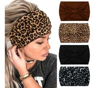 Diademas anchas para mujer, color negro, elegantes, bohemias, gruesas, grandes, africanas, deportivas, yoga, turbante, diadema para el cabello (paquete de 4)