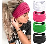 Diademas anchas para mujer, color negro, elegantes, bohemias, gruesas, grandes, africanas, deportivas, yoga, turbante, diadema para el cabello (paquete de 4)