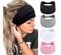 Diademas anchas para mujer, color negro, elegantes, bohemias, gruesas, grandes, africanas, deportivas, yoga, turbante, diadema para el cabello (paquete de 4)