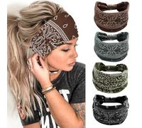 Diademas anchas para mujer, color negro, elegantes, bohemias, gruesas, grandes, africanas, deportivas, yoga, turbante, diadema para el cabello (paquete de 4)
