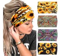 Diademas anchas para mujer, color negro, elegantes, bohemias, gruesas, grandes, africanas, deportivas, yoga, turbante, diadema para el cabello (paquete de 4)