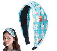 Diademas anchas para mujer, Diadema de Pascua estampada, Diadema con estampado de conejito de huevo de Pascua, Accesorios de peinado con diseño anudado para bodas, vacaciones, citas, viajes,