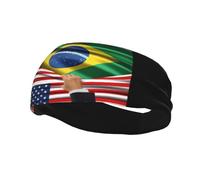 Diademas Bandera de América y Bandera Brasileña Banda para el Sudor para Mujeres Hombres-Yoga Banda para el Sudor Bandas elásticas Anchas para el Cabello para Deportes Fitness, Negro