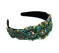 Diademas barrocas de lujo con piedras preciosas súper intermitentes, accesorios para el cabello para mujer, diadema de ala ancha con diamantes completos (verde)