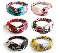 Diademas Boho para mujeres, banda elástica de satén de seda, vintage, estampado de flores, bandana de cachemira, accesorios para mujeres y niñas, 6 paquetes