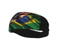 Diademas Combinadas con Bandera de Brasil y EE. UU. Banda para el Sudor para Mujeres Hombres-Yoga Banda para el Sudor Bandas elásticas Anchas para el Cabello para Deportes Fitness, Negro