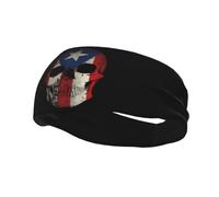 Diademas con diseño de calavera y bandera de Puerto Rico para mujeres, hombres, yoga, banda para el sudor, bandas elásticas anchas para el pelo para deportes y fitness, color negro