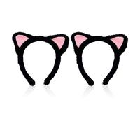 Diademas Con Orejas De Gato De 2 Piezas, Material Suave Y Esponjoso, Diseño Lindo, Accesorios Para Vestirse En Casa, El Maquillaje Y La Corbata Para El Cabello (Negro).