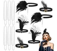 Diademas con plumas, juego de 12 para mujer, collares con perlas, estilo vintage de flapper, tocados de los años 20, incluye para disfraces, eventos, Halloween y fiesta