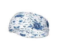 Diademas de entrenamiento Peony1 azules y blancas para mujer, antideslizantes, para deportes, para el cabello, que absorben el sudor, elásticas y suaves, ideales para correr, viajar y como accesorio d