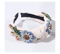 Diademas de flores bordadas para mujeres y niñas, diademas con cristales y diamantes de imitación, corona anudada en la parte superior, aro para el cabello, accesorios para el cabello hechos a