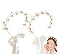 Diademas de flores mujer 2 unidades con rosas y perlas, tonos rosa y beige, accesorios de cabello para bodas fiestas eventos especiales y uso diario elegante