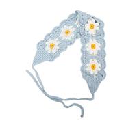 Diademas de flores para mujer, diademas de flores de ganchillo, lindas diademas, diadema de punto con lazo en la espalda, diademas bohemias para mujeres y niñas (azul)