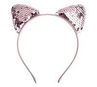 Diademas de gato con lentejuelas, paquete 2, orejas bonitas, diadema reversible escamas pez, diademas brillantes(Light Coffee)