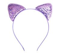 Diademas de gato con lentejuelas, paquete 2, orejas bonitas, diadema reversible escamas pez, diademas brillantes(Purple)