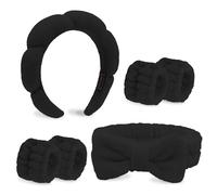 Diademas de maquillaje y cuidado de la piel, 6 diademas negras de spa y muñequeras para lavar la cara, lazos para el cabello, para mujeres, diademas suaves y muñequeras, accesorios para el cabello