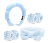 Diademas de maquillaje y cuidado de la piel, 6 unidades, diadema y muñequeras azules para lavarse la cara, lazos para el cabello, para mujeres, diademas suaves y muñequeras, accesorios para el cabello