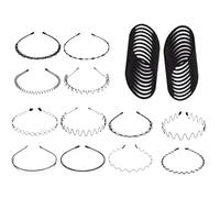 Diademas de metal para mujer,Diadema de metal para hombre - Kit de diadema ondulada - Diademas de metal Diademas de moda Diademas elásticas deportivas antideslizantes con 20 lazos para el cabello para