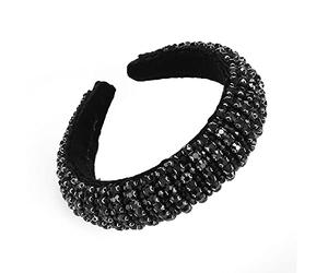 Diademas de moda para mujer, estilo europeo y americano, estilo cortesano, con diamantes, esponja gruesa, accesorios para el cabello con cuentas exquisitas y barrocas, F negro