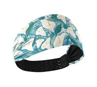 Diademas de moda vintage con flores de lirio de cala blanco, azul y verde, antideslizantes, para mujer, para gimnasio, maquillaje, lavado de cara