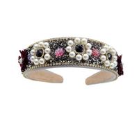 Diademas de mujer, accesorios for el cabello, diadema de diamantes de imitación de borde ancho europea y americana, diadema de diamantes de imitación hecha a mano con perlas, color rojo(Black)