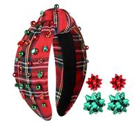 Diademas de Navidad para mujer, diseño de árbol de Navidad, copo de nieve, diadema anudada con perlas de cristal, accesorios para el cabello, regalos de fiesta (cuadros)