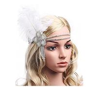 Diademas De Plumas 1920s Flapper Headband Accesorios Gatsby Style 20s Tocado Diadema De Plumas(White Headband)