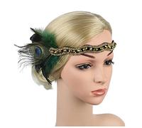 Diademas De Plumas 1920S Pavo Real Peatock HourPieza Flapper Accesorios Mujeres Art Deco 20s Gran Gatsby Showgirl Headband Disfraz Party Hairband Diadema De Plumas(YM6075 green)