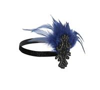 Diademas De Plumas Estilo étnico negro pluma adorno de pelo cadena de borla diadema vintage gatsby party tocado mujer colabora de plumas Diadema De Plumas(D)