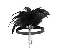 Diademas De Plumas Estilo étnico negro pluma adorno de pelo cadena de borla diadema vintage gatsby party tocado mujer colabora de plumas Diadema De Plumas(A)