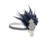 Diademas De Plumas Estilo étnico negro pluma adorno de pelo cadena de borla diadema vintage gatsby party tocado mujer colabora de plumas Diadema De Plumas(C)